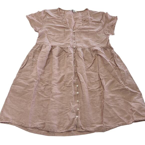 Madewell‎ Dress Womens Medium Pink Alexandra Linen Blend Button Front Mini - Picture 2 of 9